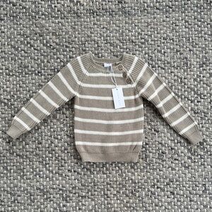Jamie Kay Beige and White Striped Crewneck Sweater